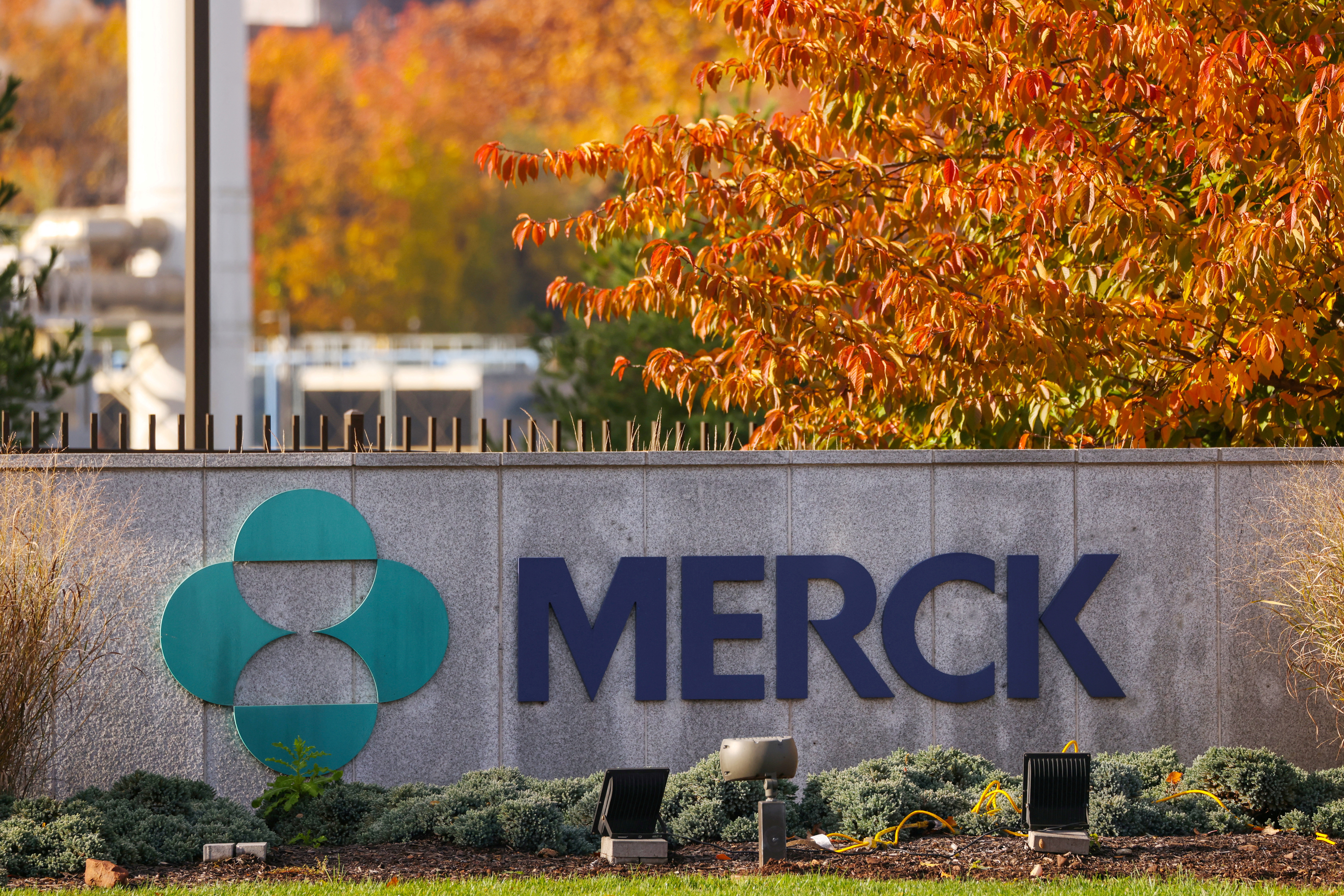 Signage can be seen at the Merck & Co. headquarters in Kenilworth, New Jersey