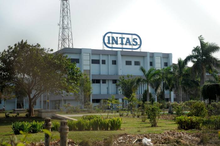 View of the buildings of Intas Pharmaceuticals in the village of Matoda