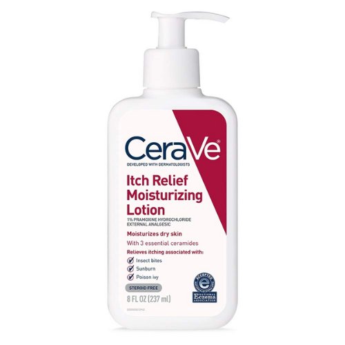 CeraVe moisturizing lotion for itching relief on a white background